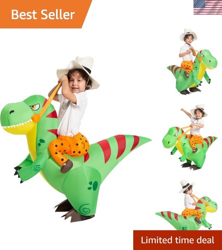 Inflatable green dinosaur - green, ride